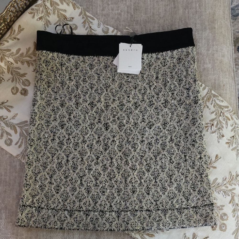 Sandro Black and Gray Textured Pencil Skirt